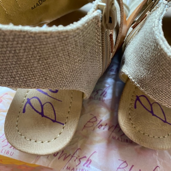 Boho Gladiator Canvas Sandal Shoe BLOWFISH Beige Flat Strap Peep Toe Runway 7 37 - Picture 10 of 16